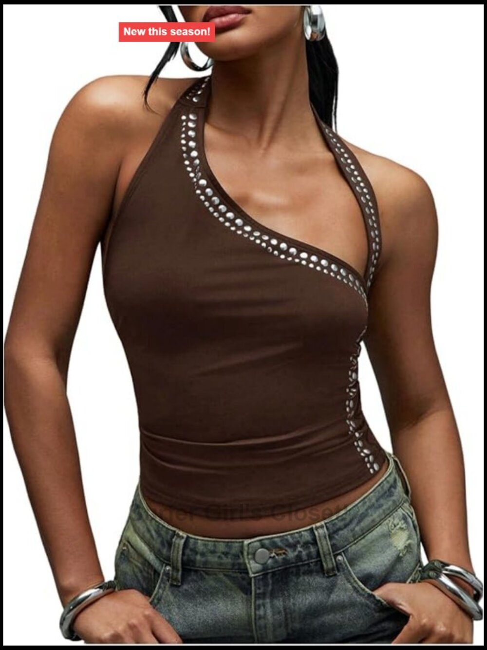 Halter Backless Tank Top Asymmetrical Studded Grunge Sleeveless Party